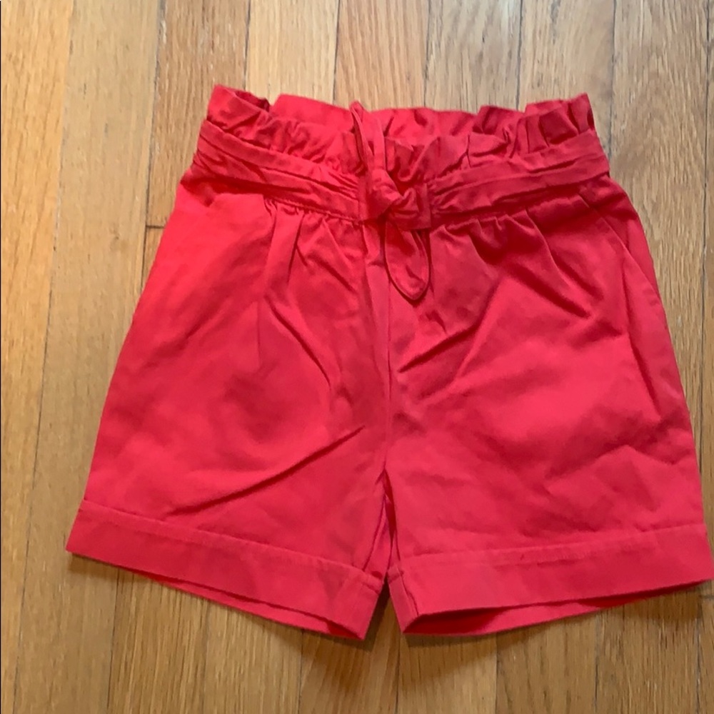 Red Paper Bag Waist Shorts